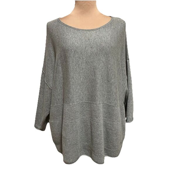 Pure Jill Kimono Gray Cotton Cashmere Oversized Pullover Sweater SP Casual Boho - Picture 1 of 12
